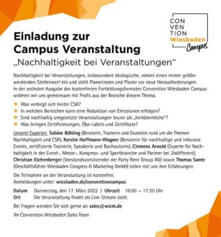 Convention Wiesbaden Campus – Nachhaltigkeit bei Veranstaltungen (Vortrag | Online)